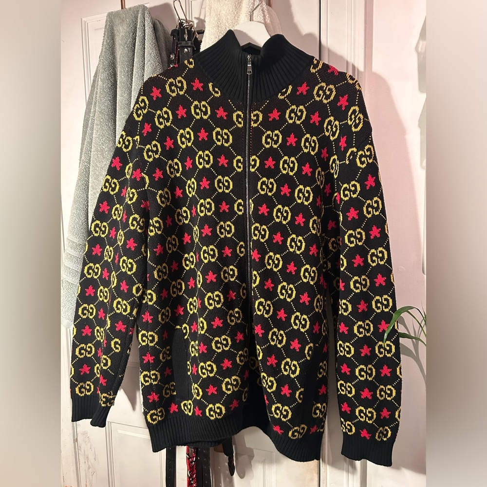 GUCCI JACQUARD BOMBER JACKET GG Monongram Mens Size M Black